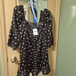 Forever 21 Black Ruffled 3/4 Sleeve Blouse